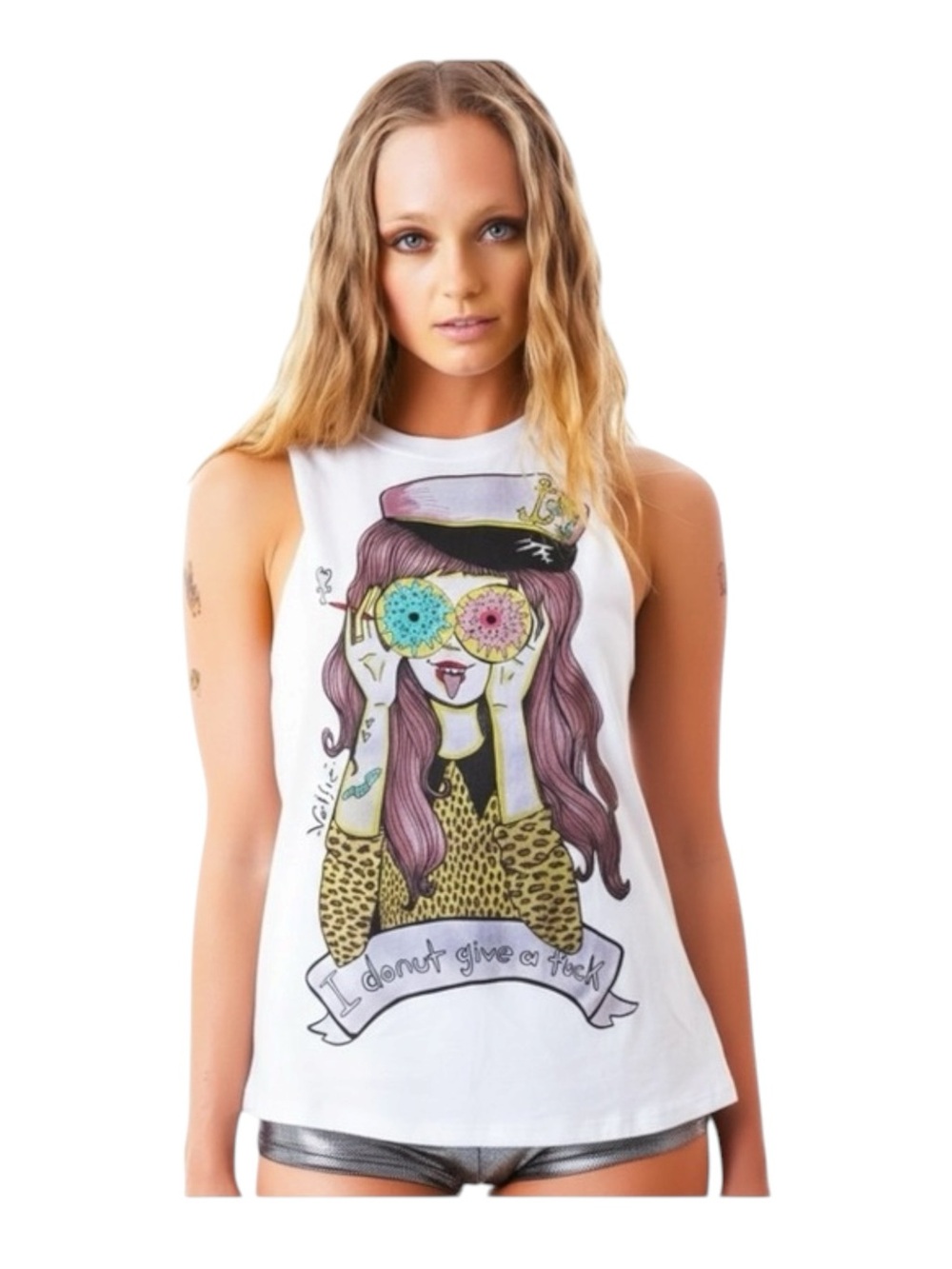 VHTF: Valfre Valfré ꧮ I Donut Give a F*ck Muscle Tee Tank Top ꧮ White ꧮ Medium ꧮ - Picture 2 of 16